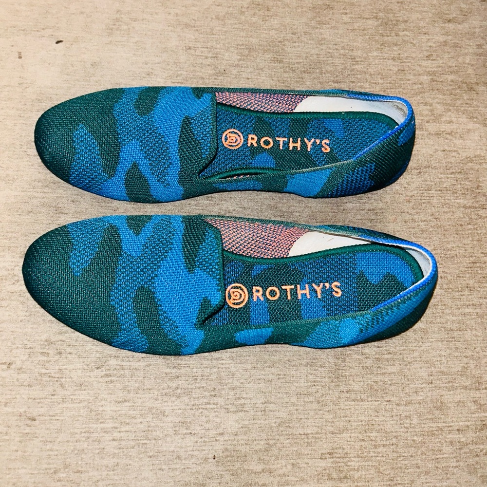 Rothy’s Teal Blue Camo Loafers Size 8.5